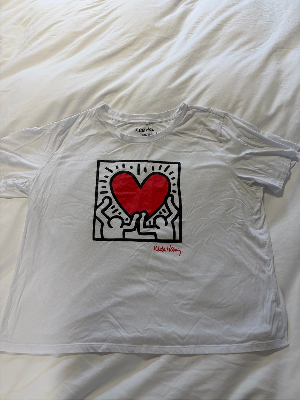 Keith Haring White Short Sleeve Tee with Red Heart Graphic
